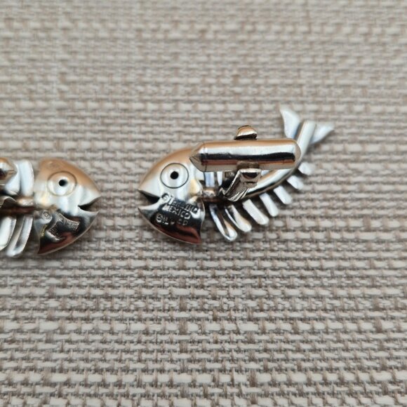 970 Silver Silversmith Antonio Pineda 1950s Bone Fish Cufflinks B699 - Picture 3 of 6
